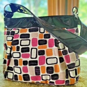 Caught Ya Lookin' Retro Tote~Purse~Bag in Geometric Print~Black Patent
